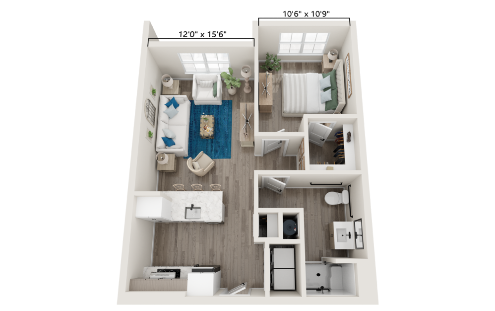 305 - $2,600 available 10/01/2024 - 1 bedroom floorplan layout with 1 bath and 693 square feet.